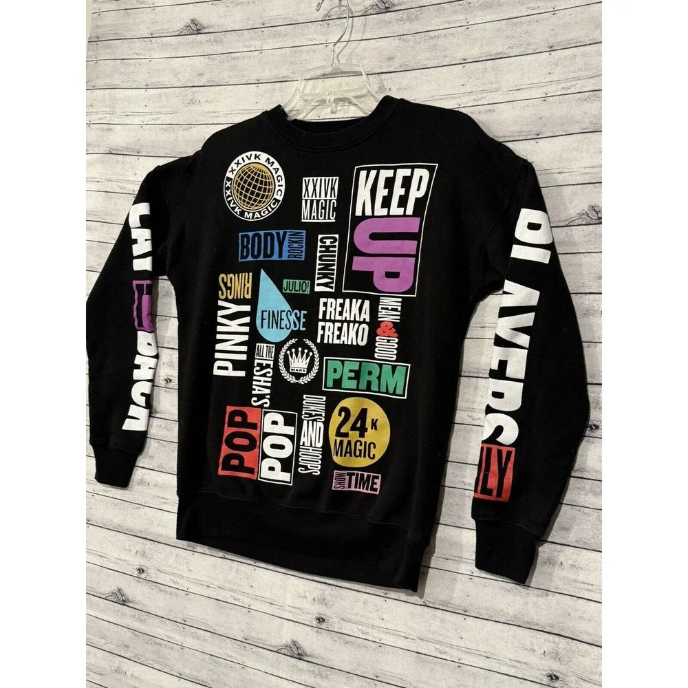 Bruno Mars 24K Magic World Tour OFFICIAL Crewneck Sweatshirt Sweater Black Sz S